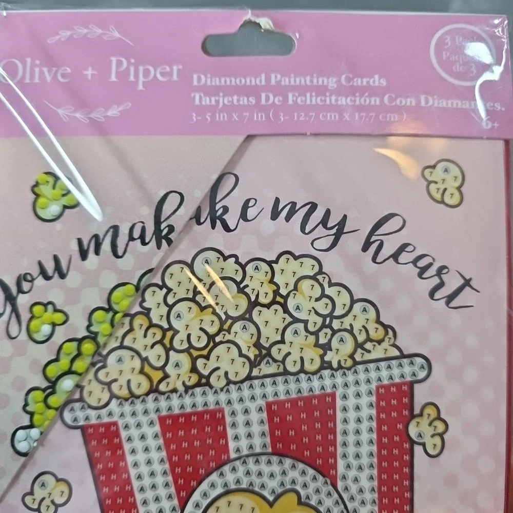 Party Ideas Valentines OLIVE+PIPER 3 Pack‎ Diamond Painting Cards Popcorn